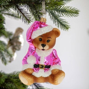 Glass Handmade Sweet Pink Winter Bear Christmas ornament handmade glass tree decoration