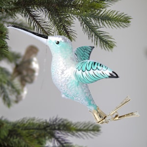 Glass Turquoise Hummingbird Handmade Ornament Clips