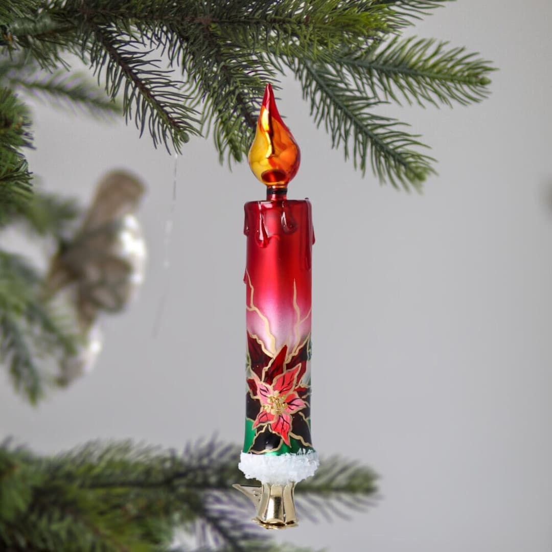 Glass Handmade Candle With Poinsettia Flower Clip on Ornament Etsy