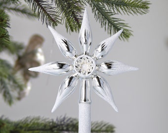 Glass Big Silver Star Handmade Vintage Tree top free blown Tree topper