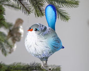 Glass Handmade Blue Fairywren Bird Clips ornament Glass Ornament Free blown Handmade decoration