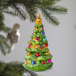 Glass Big Elegant Christmas Tree with gifts Handmade Ornament image 2