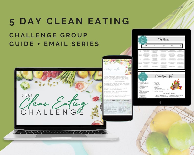 5 Day CLEAN EATING Challenge Group Guide & Email Workflow Series Nutrition Free Group BODi Coach Template Done For You Food Challenge image 1