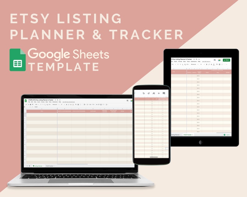 Etsy Listing Planner & Tracker Profit Tracker Etsy Shop Tools Etsy Sellers Product Planner Google Sheets Template image 1