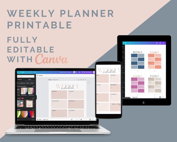 Weekly Planner Printable | Canva Template | Work Schedule | Household To Do List | Planner Template | Weekly Calendar | Digital Planner
