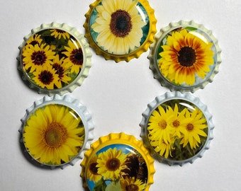 Sunflowers, Sunflower, Magnets, Magnet, Bottlecap Magnets, Bottle Cap Magnet.