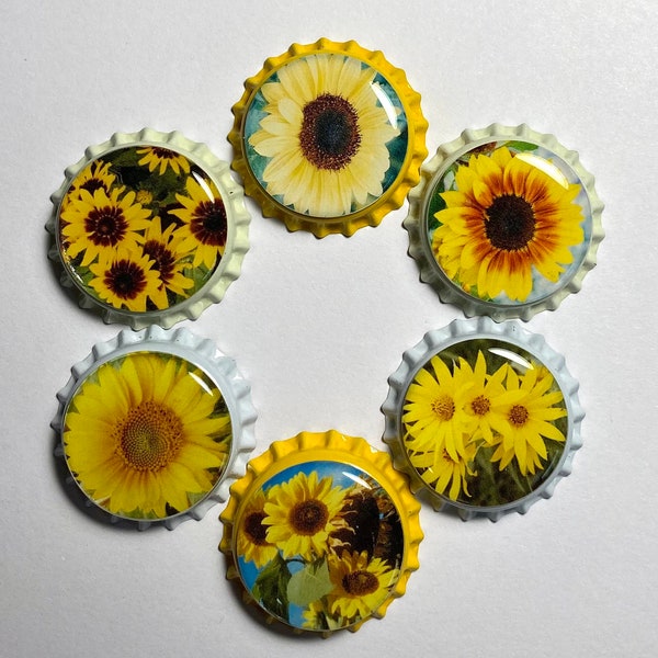 Sunflowers, Sunflower, Magnets, Magnet, Bottlecap Magnets, Bottle Cap Magnet.