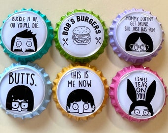 Bobs Burgers magnets, magnets, magnet, bottle cap magnets, bottle cap magnet.