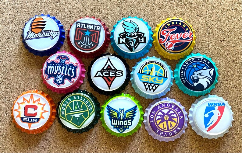 All WNBA Teams magnets, magnets, magnet, bottle cap magnets, bottle cap magnet. Multi Colors