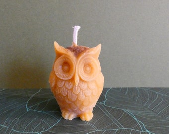 Natural French beeswax owl candle, Halloween fall decoration