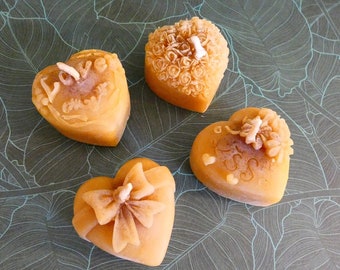 Natural beeswax heart candles, French wax, made in France