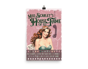 Clue Miss Scarlet "House of Ill Fame" Poster - Cult Classic Fan Gift