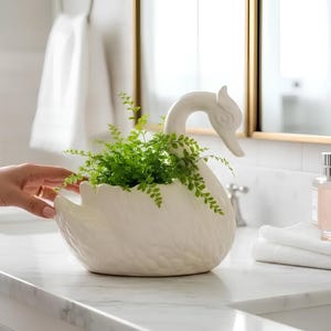 Vintage Swan Planter, Elegant Ceramic Flower Bowl or Planter 10" x 8"
