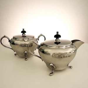 Vintage EPNS Cream Sugar Set, Art Deco Grapevine Embossed Milk Jug, Sugar Bowl