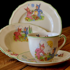 Vintage Children's Breakfast Set, Alfred Meakin Pixie Ware, 1950s English Nursery China