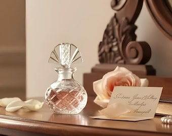 Frasco de perfume vintage Art Déco em cristal | Cristal transparente lapidado em diamante com base em forma de estrela e tampa geométrica