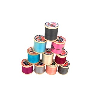 Vintage Sewing Thread Spools, 14 Dewhurst Sylko Reels, 1970s Haberdashery Display