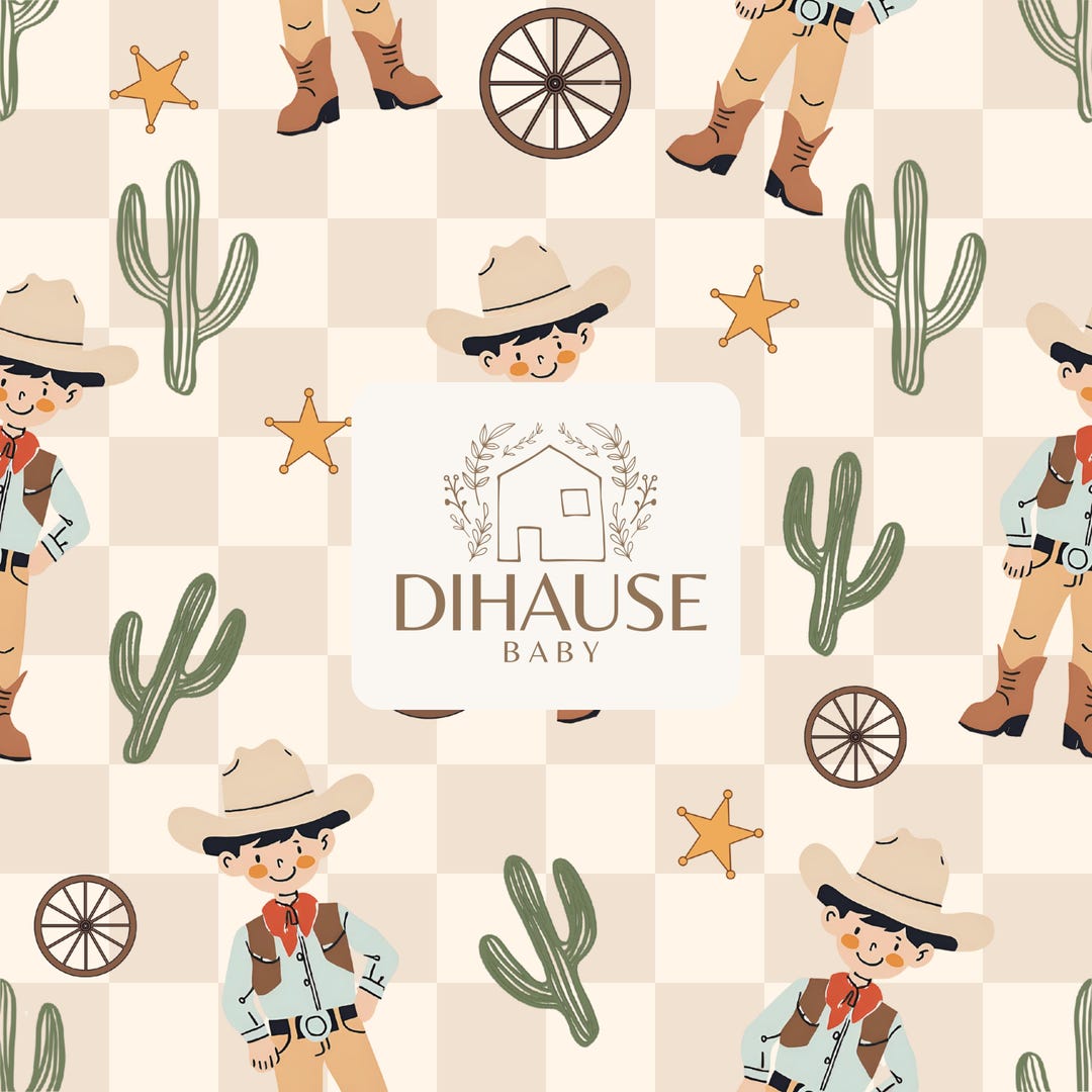 Checkered Cowboy Seamless Pattern, Beige Cowboy Pattern, Boys Cowboy ...