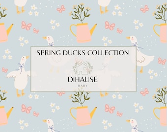 SPRING DUCKS | Blue floral ducks pattern, baby fabric pattern, Seamless digital file, Baby digital pattern, Personal and Commercial use.