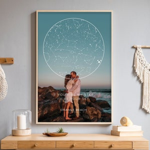 Anniversary Gift for Boyfriend - 100% Accurate Star Map with Full Background - Our First Date, Where We Met,