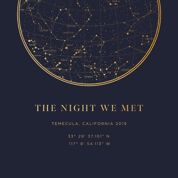 The Night We Met - 100% Accurate Star Map and the Perfect Anniversary Gift! (Gold Foil Look)