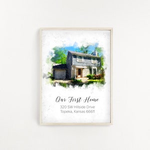Our First Home - Watercolor Print on Canvas, First Home Gift, Realtor Gift