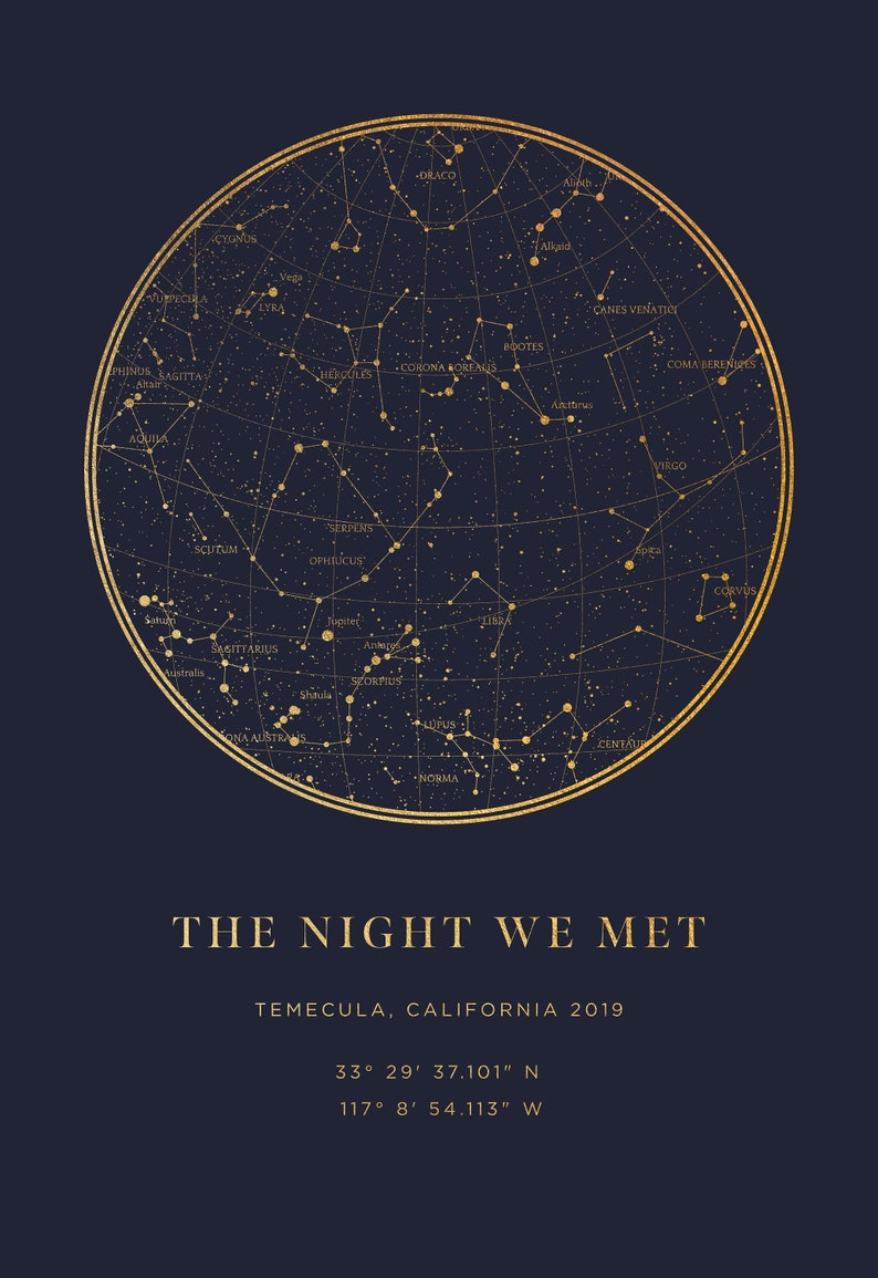 The Night We Met - 100% Accurate Star Map and the Perfect Anniversary Gift! (Gold Foil Look) 