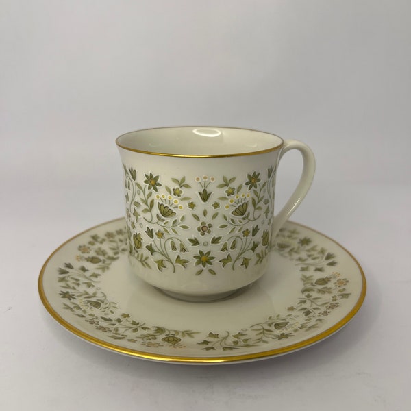 Royal Doulton Westfield Flat Cup and Saucer Set 6 1/8” Diameter, Small Green & Yellow Floral