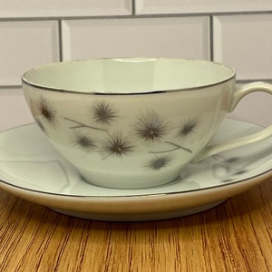 Creative Fine China Atomic Platinum Star Burst Cup & Saucer 2 Piece Set