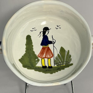 Henriot HB Quimper Breton Man Octagonal Soup Bowl Mistral Blue Handled