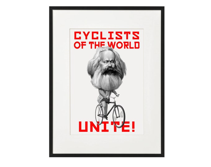 Fietskunst | Karl Marx op zijn fiets | Fietsposter | Fietsen afdrukken | Fietscadeaus