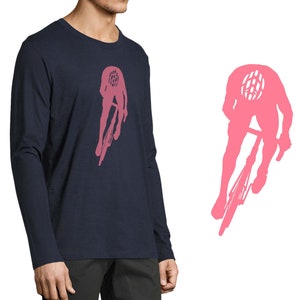 Men’s Cycling Long Sleeve T-Shirt, Silhouette of Cyclist, Cycling Clothing with Cool Funny Unique Design, Men&#39;s Cycling Gifts, Bicycle Gifts
