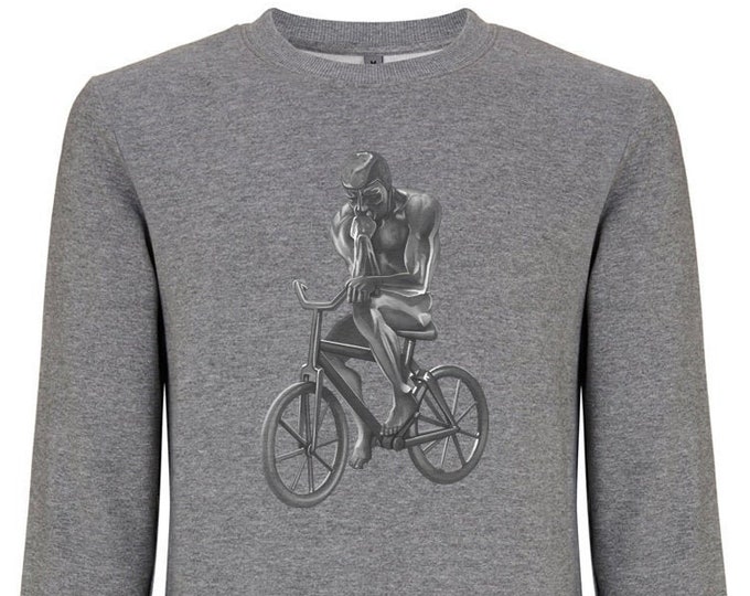 Mannen fietsen Sweatshirt, Sculptuur van de denker op zijn fiets, fietskleding met cool grappig uniek ontwerp, unieke fietsgeschenken voor hem