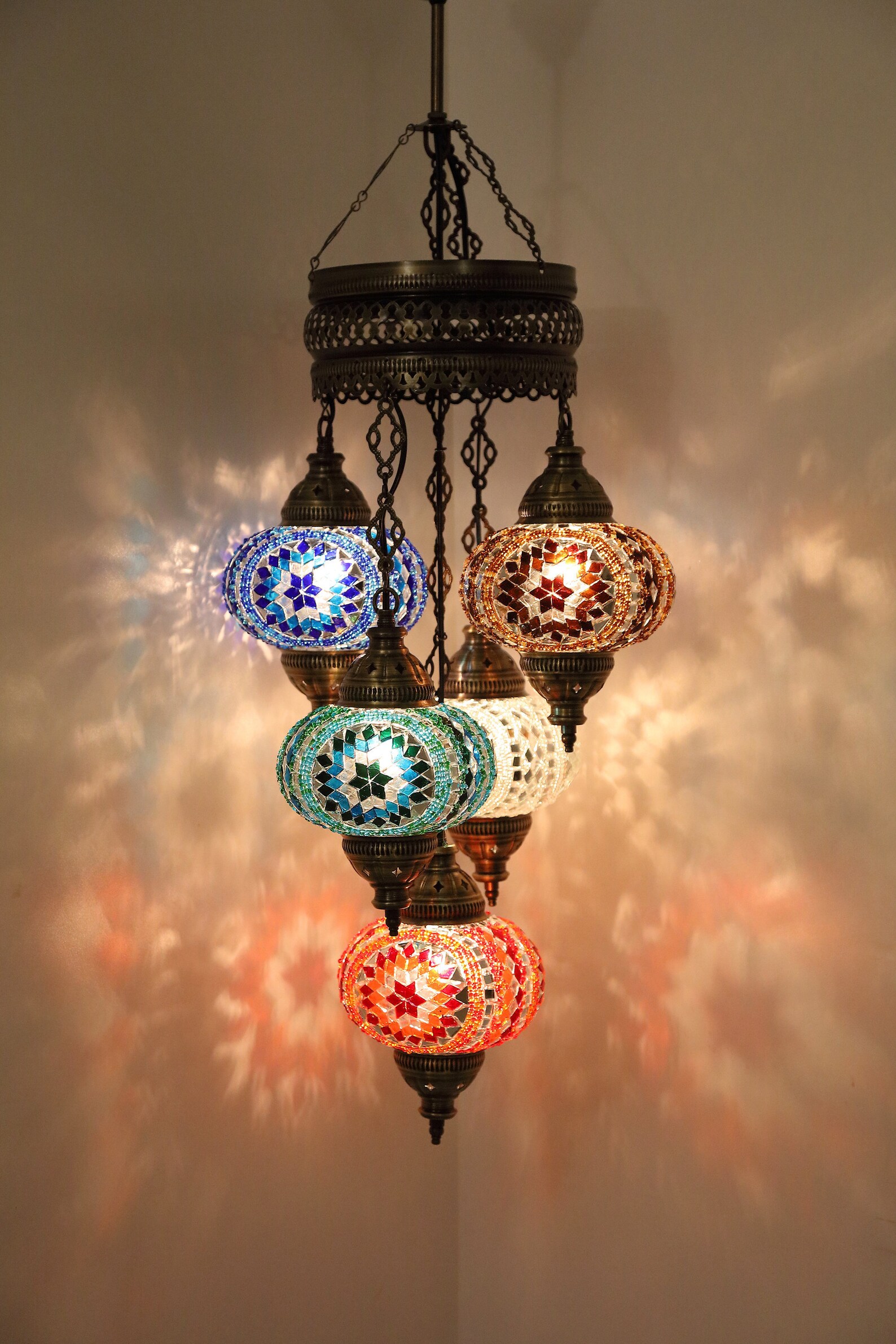5 Globo SULTAN MOSAIC CHANDELIER turco marroquí hecho a mano | Etsy