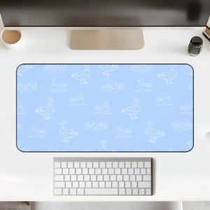 Blue Duck Desk Mat, Aesthetic Desk Decor, Blue Office Decor