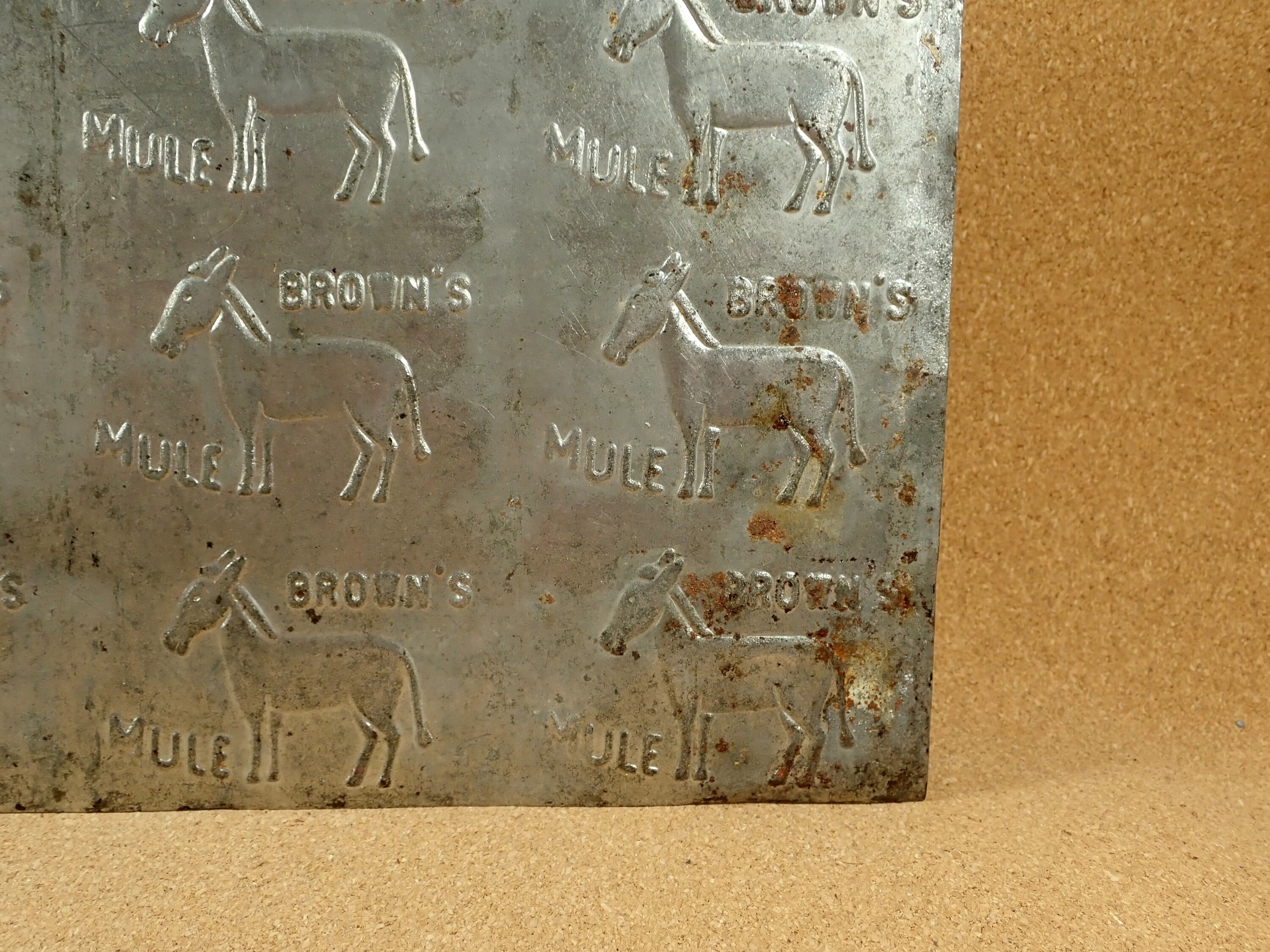 Vintage Brown's Mule Tobacco Printing Plate - 1920s Plug Cut Chew Tobacco  Tin Sheet Product Marketing - 24 Logo Impressions