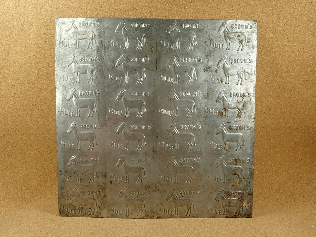 Vintage Brown's Mule Tobacco Printing Plate - 1920s Plug Cut Chew Tobacco  Tin Sheet Product Marketing - 24 Logo Impressions