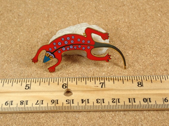 Laurel Birch Red Enamel Lizard Goldtone Pin Brooc… - image 3