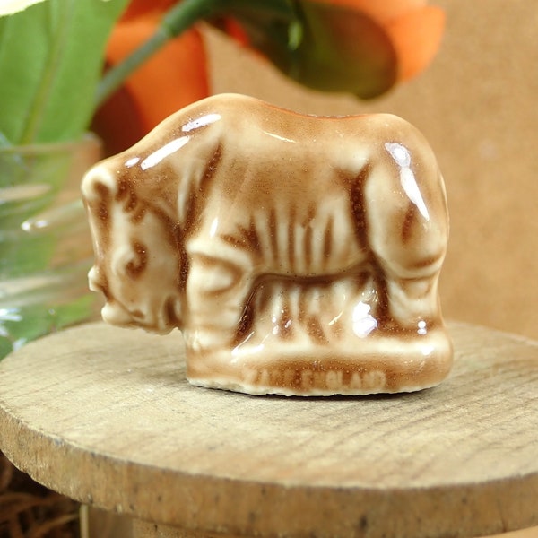 Vintage Wade Figurines - Animal Whimsies Collectible Trinket - Miniature Brown Female Rhinoceros - Made in England - Red Rose Tea