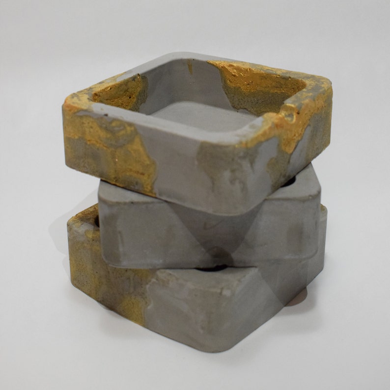 Handmade Grey /& Gold Ashtray Square Concrete Ashtray