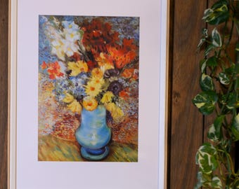 ポピー、ヤグルマギク、シャクヤク、菊の花が入った花瓶