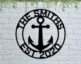 Personalized Anchor Family Name Metal Sign: Nautical Wall Decor