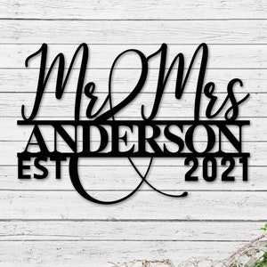 Christmas Gift, Holiday Sale, Wedding Metal Sign, Mr & Mrs Last Name Metal Sign, Family Name Sign, Personalized Wall Decor, Metal Monogram