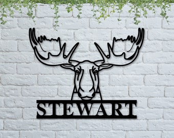 Personalized Moose Head Metal Sign: Custom Family Name Lodge Decor