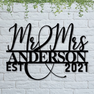 Wedding Metal Sign, Mr & Mrs Last Name Metal Sign, Family Name Sign, Personalized Metal Wall Decor, Housewarming Gift, Metal Monogram Sign