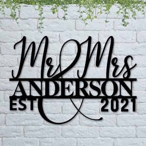 Wedding Metal Sign, Mr & Mrs Last Name Metal Sign, Family Name Sign, Personalized Metal Wall Decor, Housewarming Gift, Metal Monogram Sign