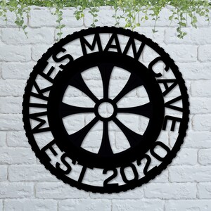 Personalized Metal Garage Sign: Car Wheel Man Cave Decor