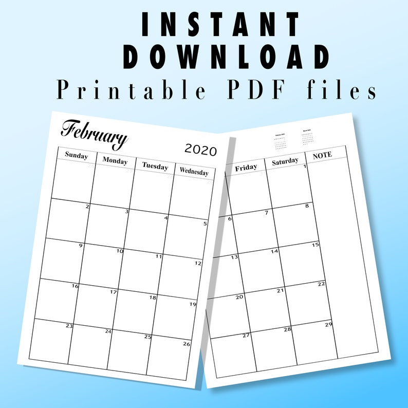 2020 Monthly Planner Calendar Printable Template, Instant Download, 2 ...