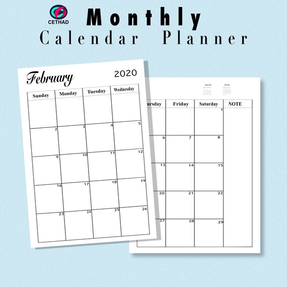 2020 Monthly Planner Calendar Printable Template, Instant Download, 2 Page  Planner PDF, A4, A5, Letter Size, 2020 Calendar Planning - Etsy