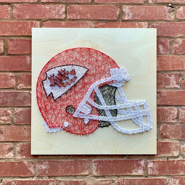 KC Chiefs String Art Home Decor, Kansas City Football Helmet Custom Wall Hanging Sign, Unique Handmade Gift Idea, Super Bowl Champions Sport